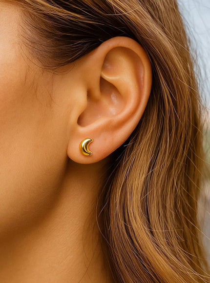 14k Yellow Gold Post Earrings with Moons