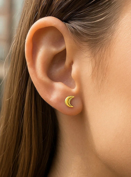 14k Yellow Gold Post Earrings with Moons