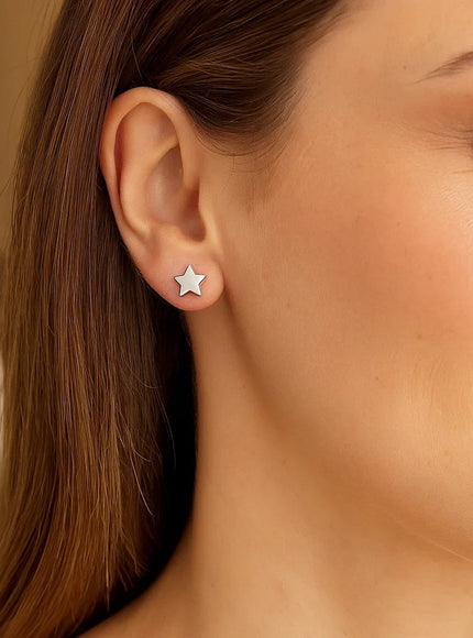 14k White Gold Post Earrings with Stars