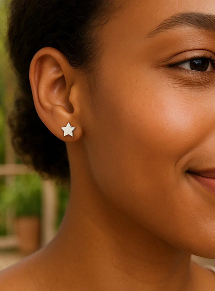 14k White Gold Post Earrings with Stars