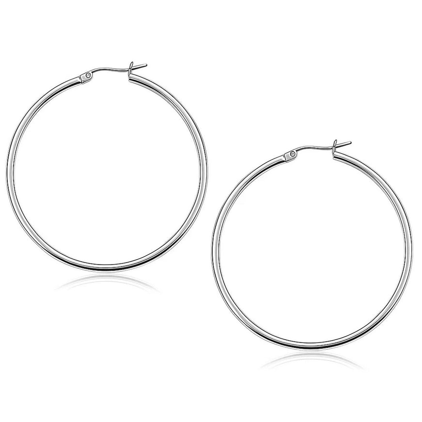 10k White Gold Polished Hoop Earrings (50 mm)