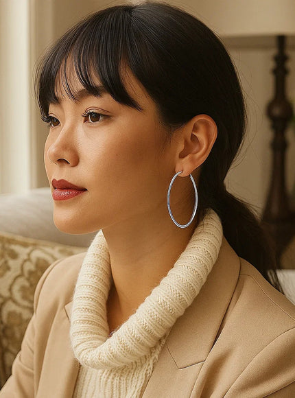 10k White Gold Polished Hoop Earrings (50 mm)