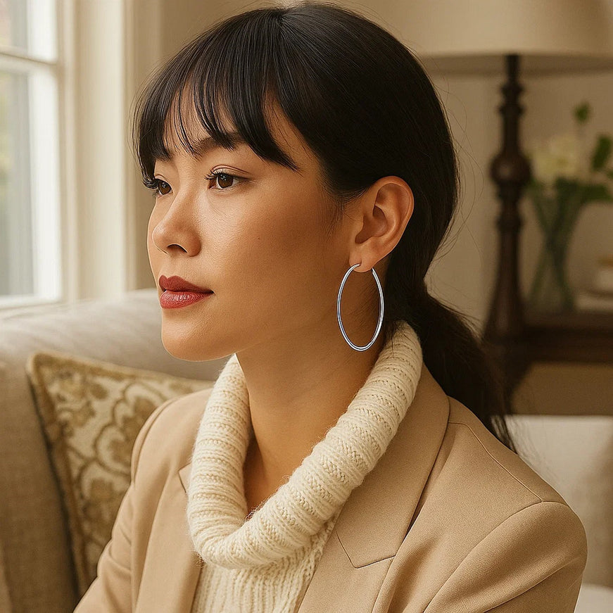 10k White Gold Polished Hoop Earrings (50 mm)