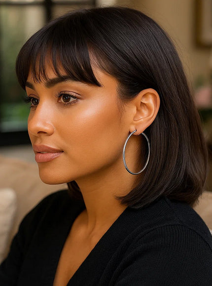 10k White Gold Polished Hoop Earrings (50 mm)