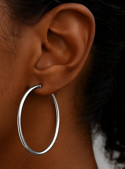 10k White Gold Polished Hoop Earrings (50 mm)
