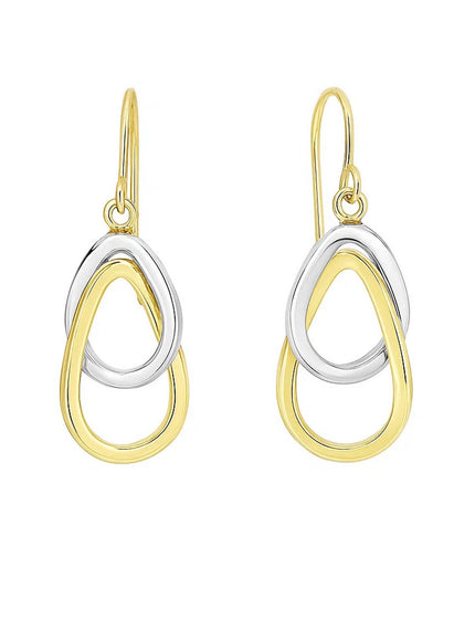 14k Two-Tone Gold Interlaced Open Teardrop Drop Earrings