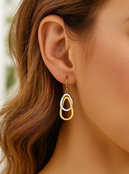14k Two-Tone Gold Interlaced Open Teardrop Drop Earrings