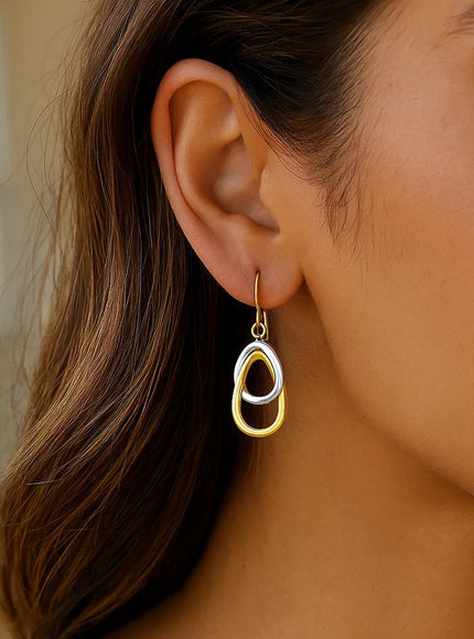14k Two-Tone Gold Interlaced Open Teardrop Drop Earrings