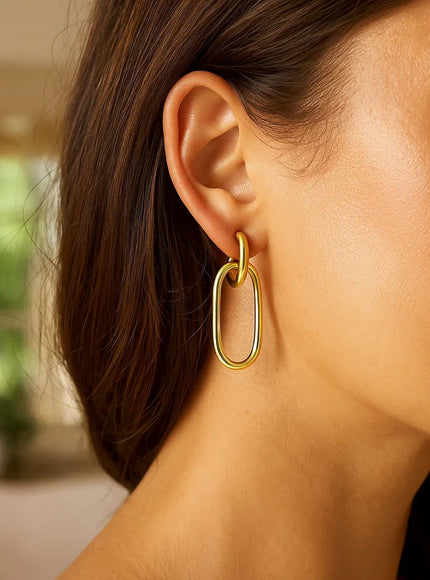 14K Yellow Gold Polished Oval Linked Hoop Earrings