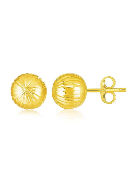 14K Yellow Gold Ball Earrings with Linear Texture