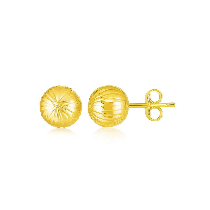 14K Yellow Gold Ball Earrings with Linear Texture
