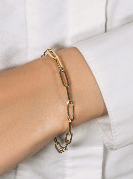 14K Yellow Gold Bold Paperclip Chain Bracelet