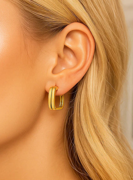 Double Square Tube Hoop Earrings in 14K Yellow Gold