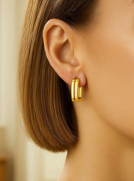 Double Square Tube Hoop Earrings in 14K Yellow Gold