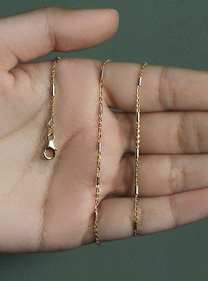 Bar Links Pendant Chain in 14k Two Tone Gold (1.4mm)