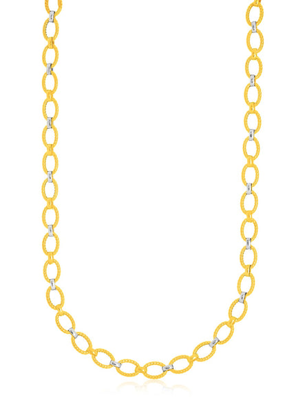 14k Two-Tone Gold Multi-Textured Oval Link Fancy Necklace