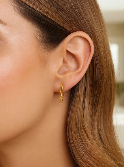 14k Yellow Gold Delicate Chain Hoop Earrings