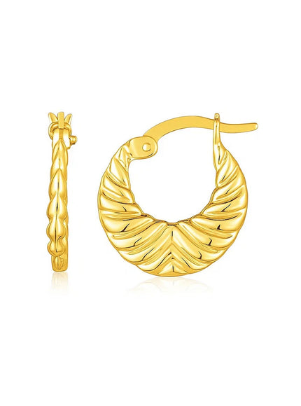 14K Yellow Gold Graduated Grooved Fancy Hoop Earrings