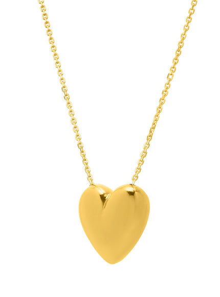 Large Puffed Heart Necklace in 14K Yellow Gold