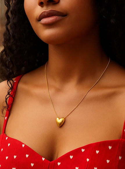 Large Puffed Heart Necklace in 14K Yellow Gold
