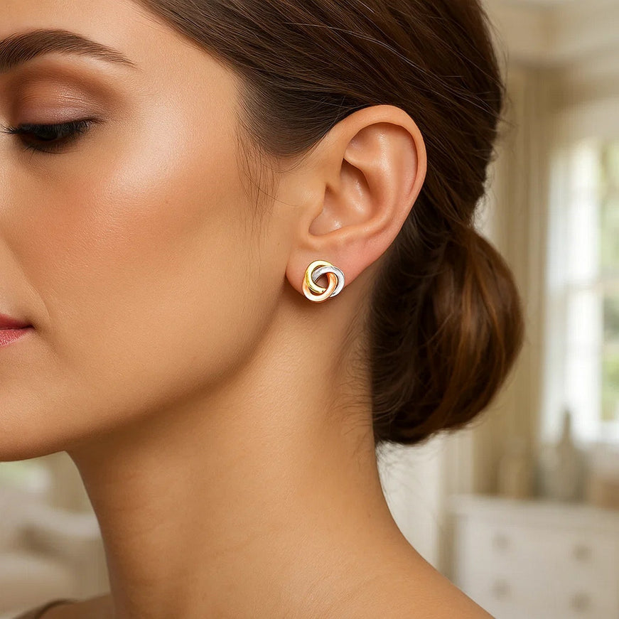 14k Tri Color Gold Love Knot Earrings