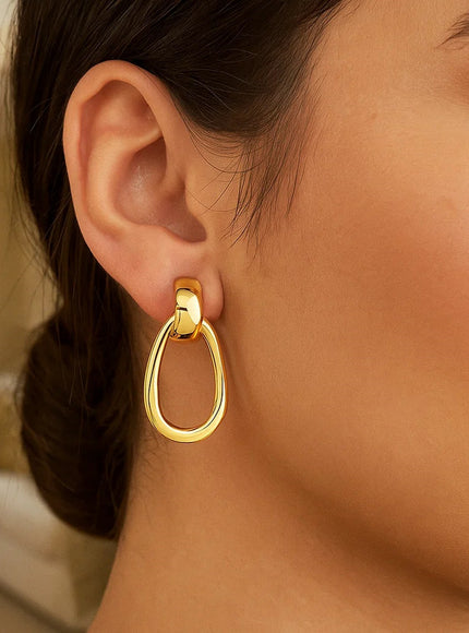 14K Yellow Gold Interlocking Drop Hoop Earrings