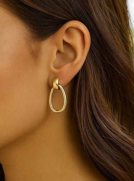 14K Yellow Gold Interlocking Drop Hoop Earrings