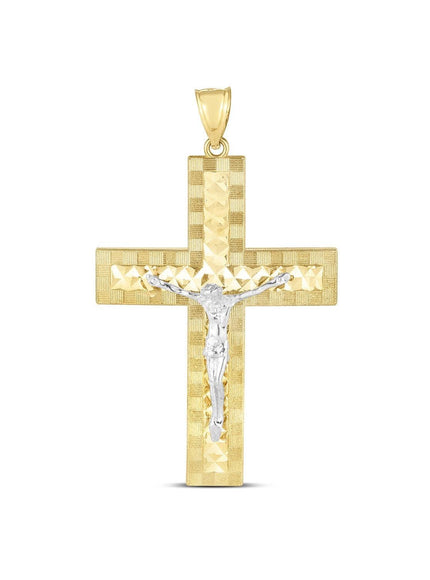 14k Two Tone Gold High Polish Diamond Cut Cross Pendant