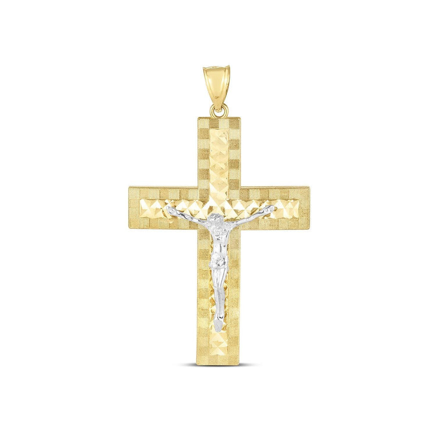 14k Two Tone Gold High Polish Diamond Cut Cross Pendant - Ellie Belle