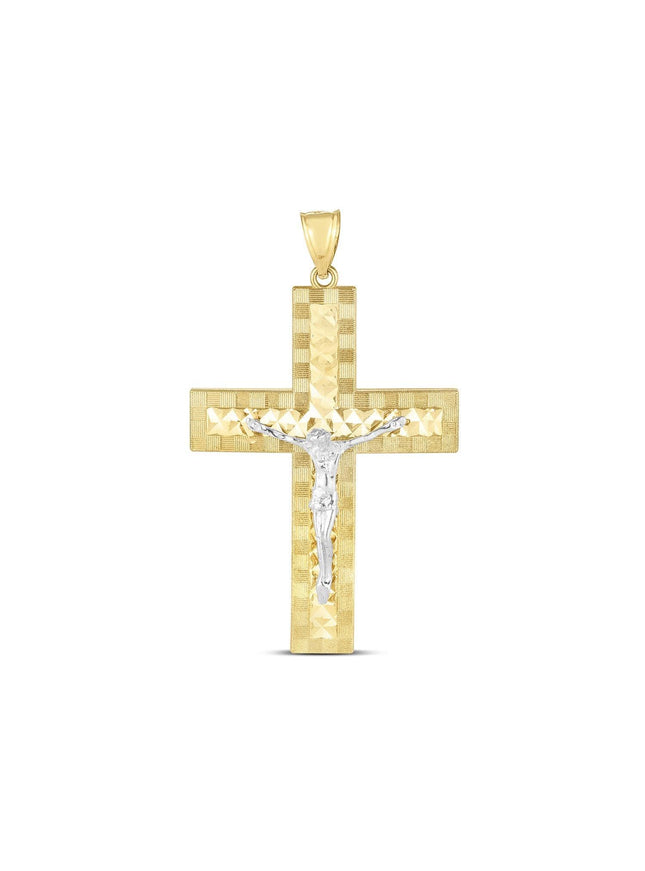 14k Two Tone Gold High Polish Diamond Cut Cross Pendant - Ellie Belle