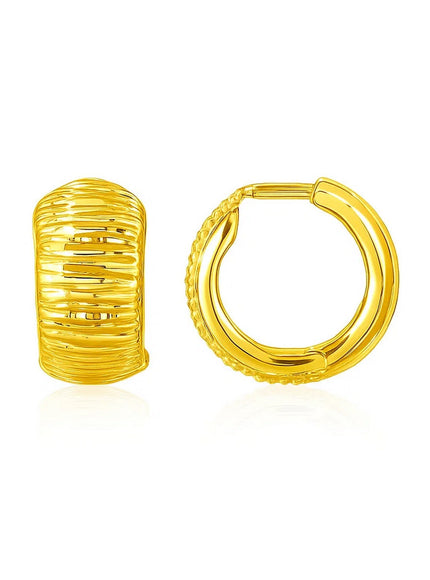 14k Yellow Gold Diamond Cut Hoop Design Earrings