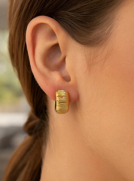 14k Yellow Gold Diamond Cut Hoop Design Earrings