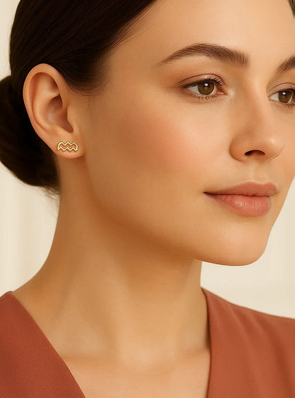 14K Yellow Gold Aquarius Stud Earrings