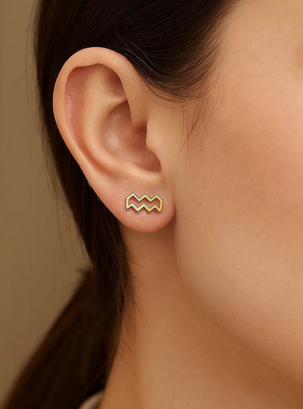 14K Yellow Gold Aquarius Stud Earrings