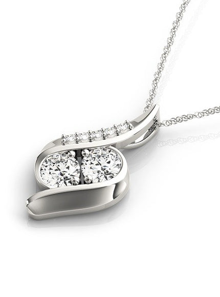 14k White Gold Two Stone Curved Style Diamond Pendant (3/4 cttw)