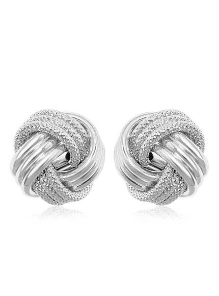 14k White Gold Love Knot with Ridge Texture Earrings