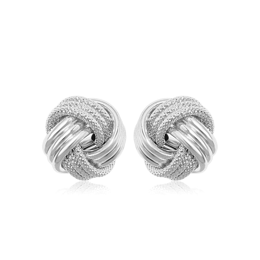 14k White Gold Love Knot with Ridge Texture Earrings