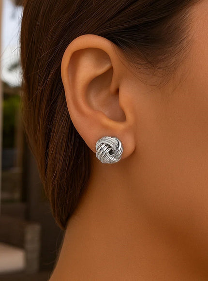 14k White Gold Love Knot with Ridge Texture Earrings