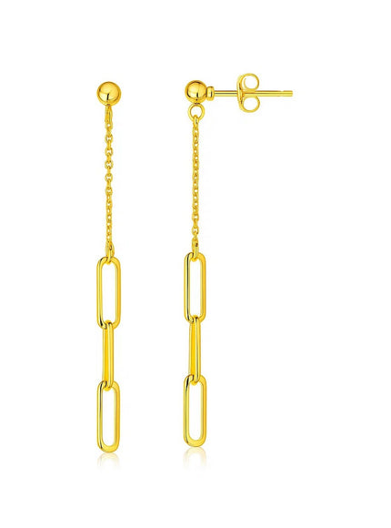 14K Yellow Gold Paperclip Chain and Fine Link Earrings