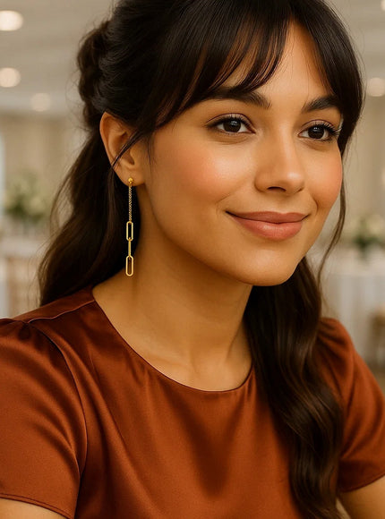 14K Yellow Gold Paperclip Chain and Fine Link Earrings