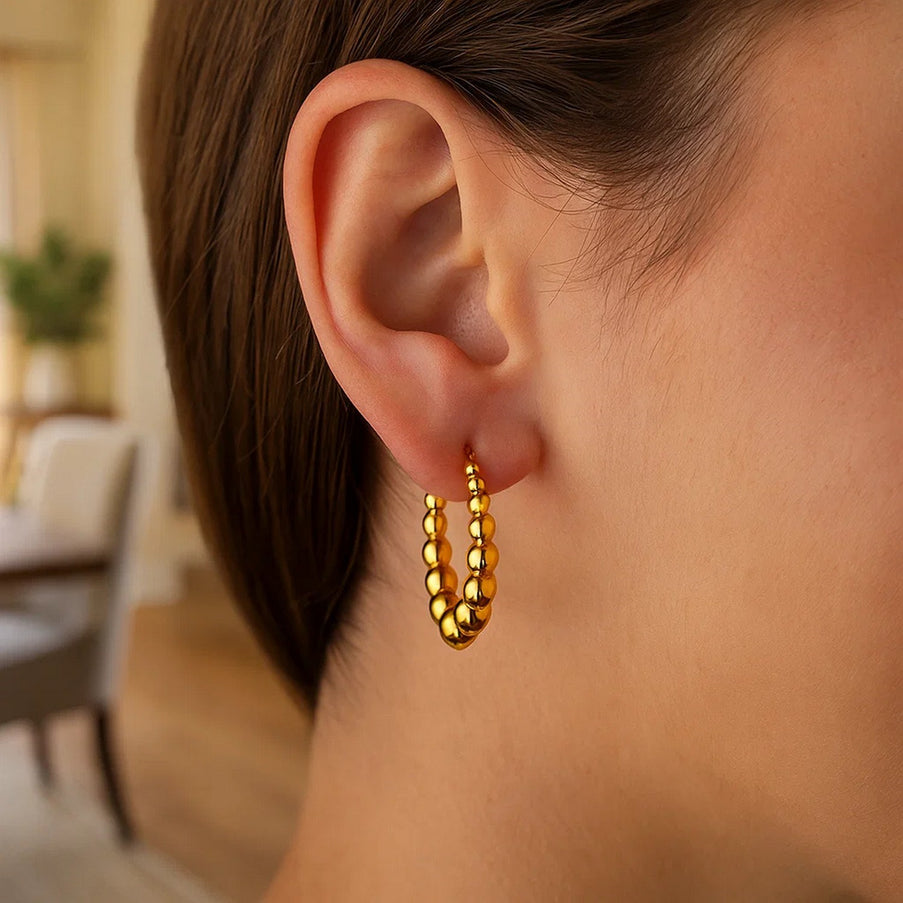 14k Yellow Gold Graduated Sphere Hoop Earrings