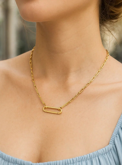 14k Yellow Gold Elongated Link Paperclip Necklace