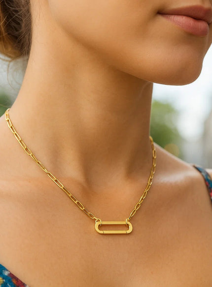 14k Yellow Gold Elongated Link Paperclip Necklace