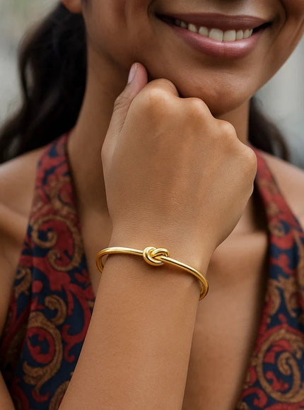 14k Yellow Gold Polished Cuff Bangle with Knot