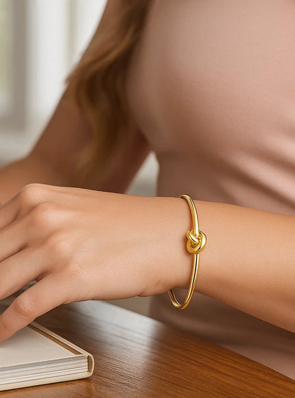 14k Yellow Gold Polished Cuff Bangle with Knot