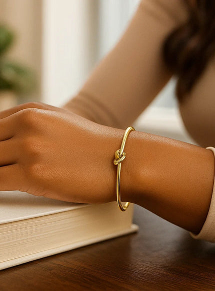 14k Yellow Gold Polished Cuff Bangle with Knot