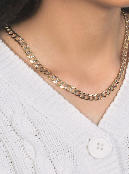7.0 mm 14k Two Tone Gold Pave Curb Chain