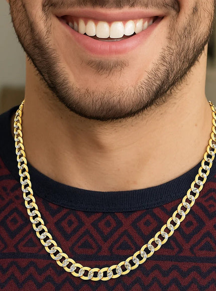 7.0 mm 14k Two Tone Gold Pave Curb Chain