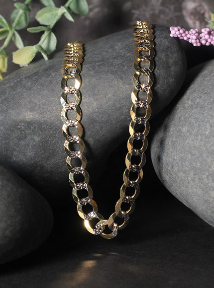 7.0 mm 14k Two Tone Gold Pave Curb Chain