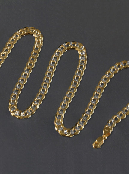7.0 mm 14k Two Tone Gold Pave Curb Chain